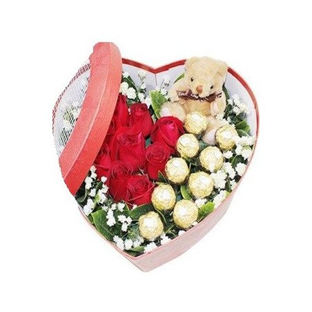 roses in box with chocolate