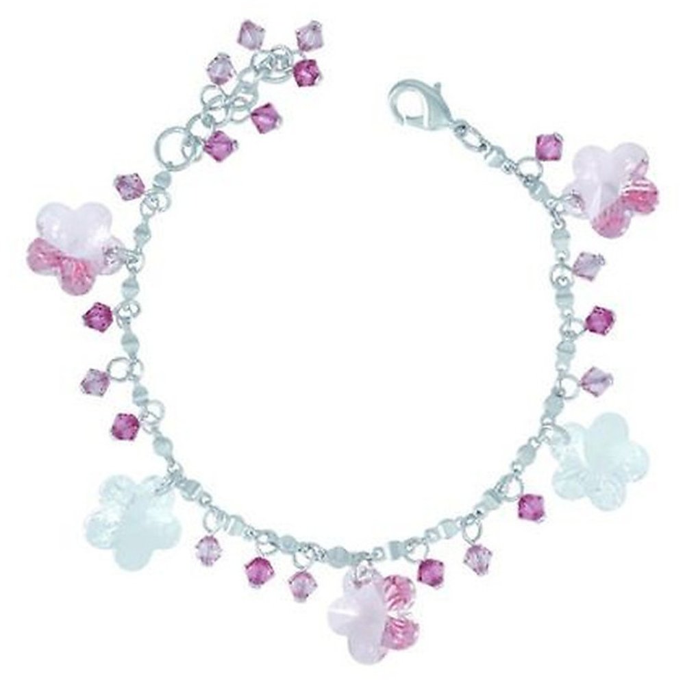 Bracelet perlé floral pastel argenté