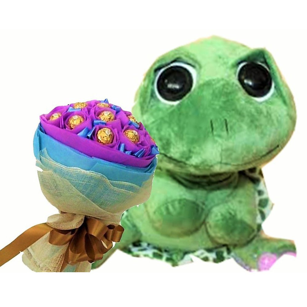 Green turtle plush chocolate bouquet