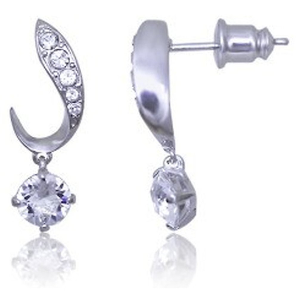 Silver crescent crystal drop earrings