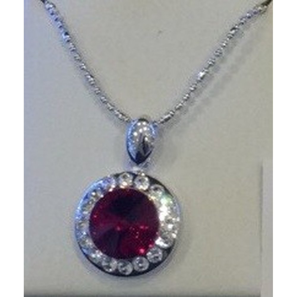 Collar con colgante de halo de rubí y diamante
