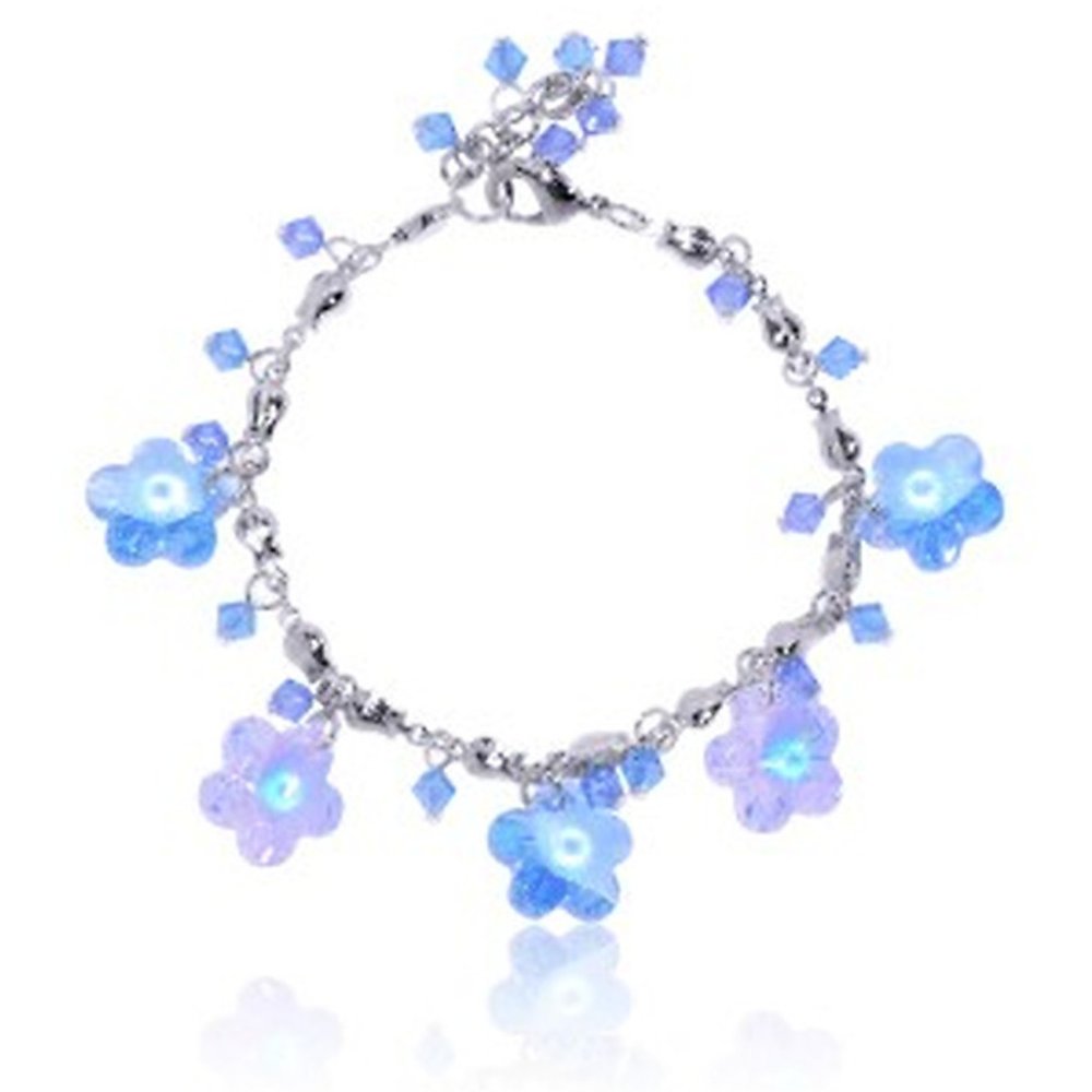 Iridescent floral crystal silver bracelet