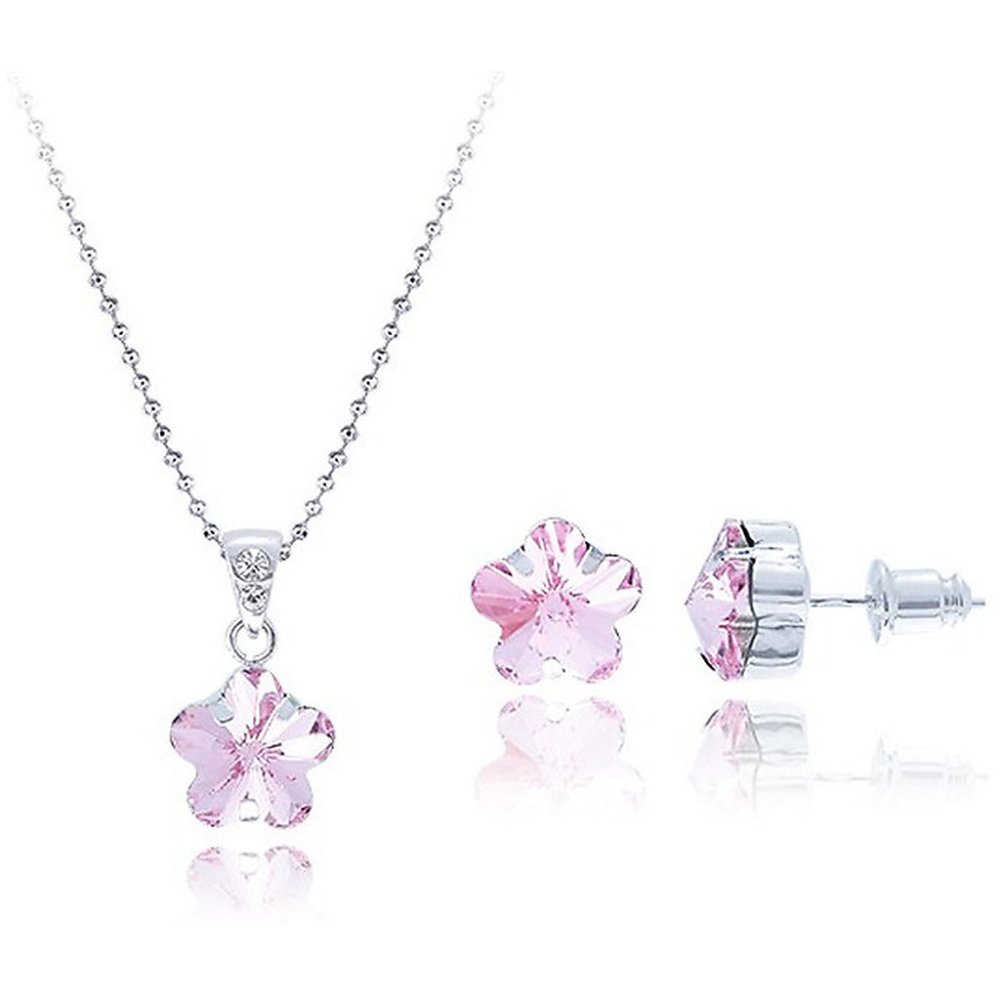 Pink crystal floral jewelry set