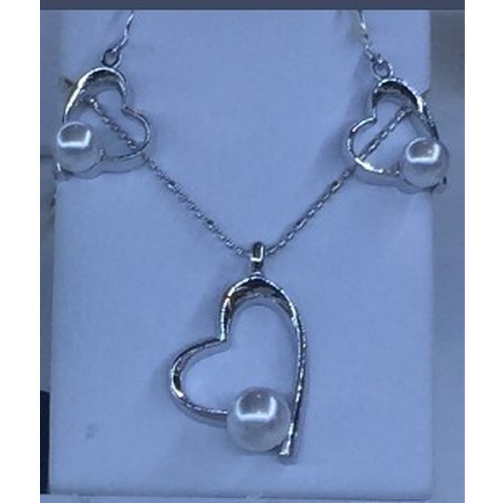 Silver heart pearl jewelry set