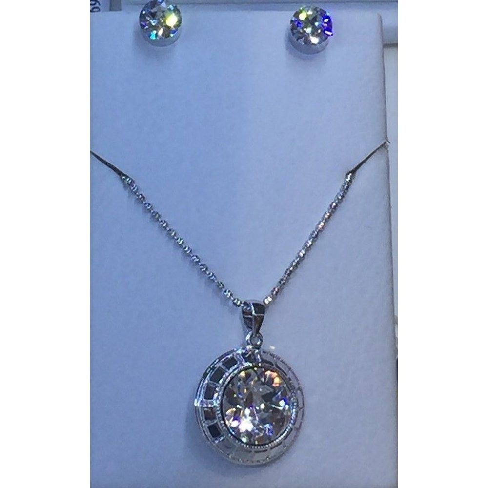 Silver crystal necklace earring set