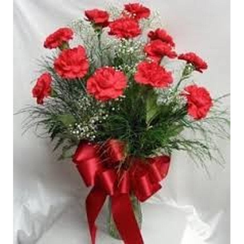Red artificial rose bouquet ribbon