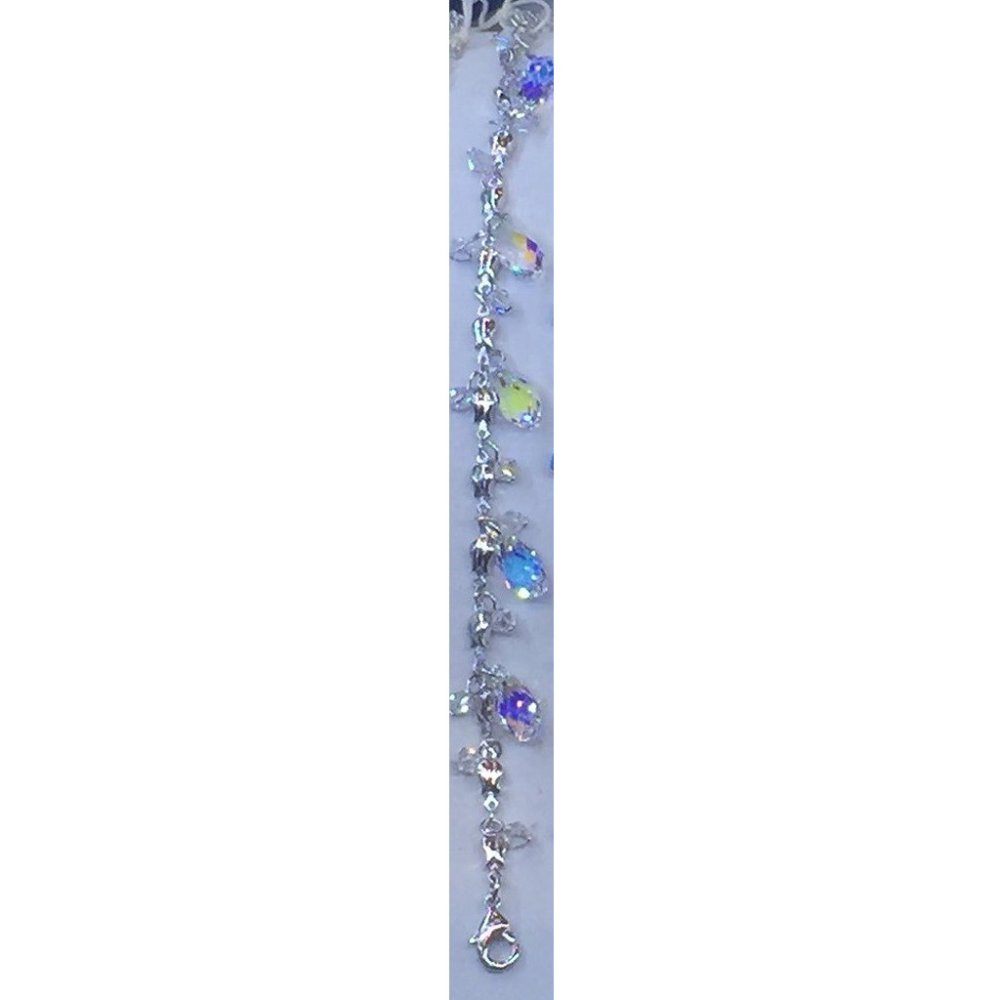 Iridescent teardrop crystal silver bracelet