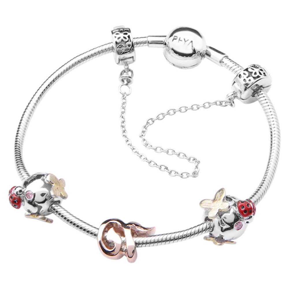 Bracciale con ciondoli a coccinella in argento