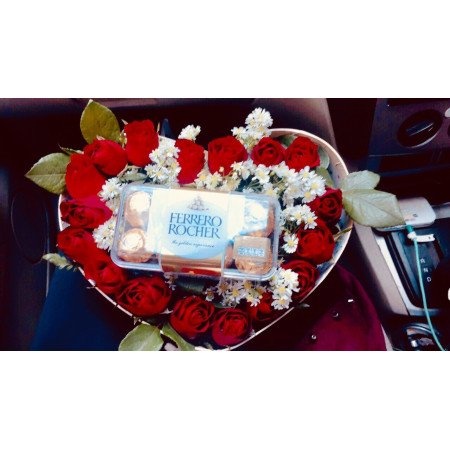 rose in box with chocolate