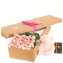 Valentine 9 pink rose flower in box
