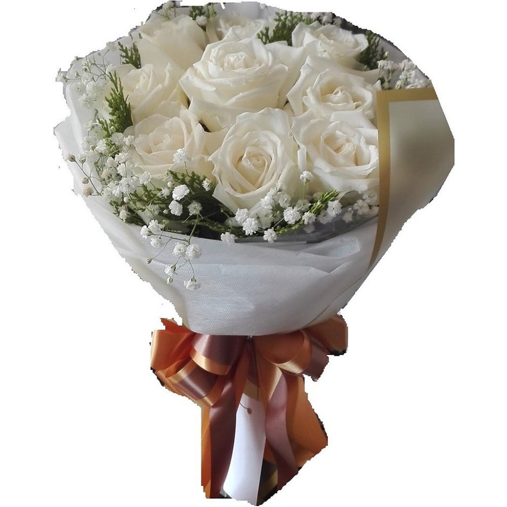 White roses bouquet copper ribbon