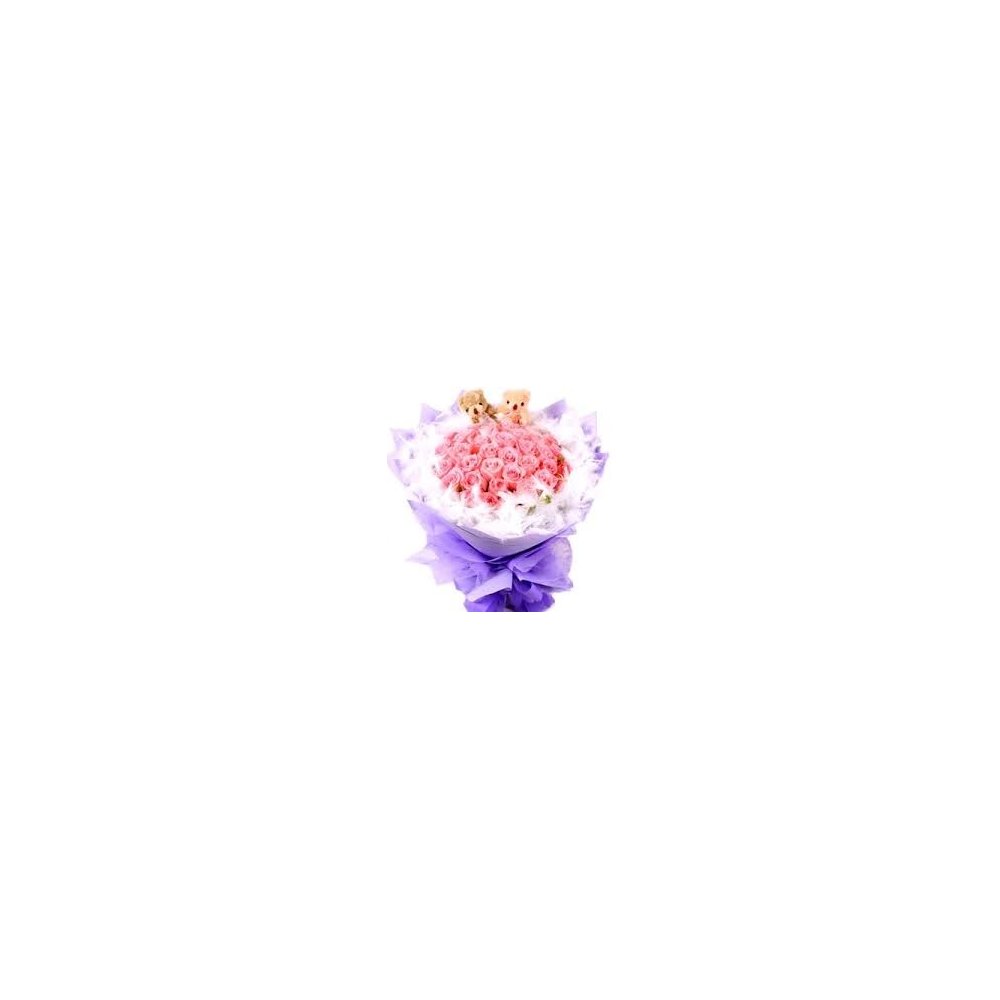 Pink rose bouquet with bears