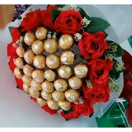 Luxurious Trio: Ferrero Rocher Bouquet, White Roses & Red‑White Cake CollageBirthdayLuxurious Trio: Ferrero Rocher Bouquet, Whit