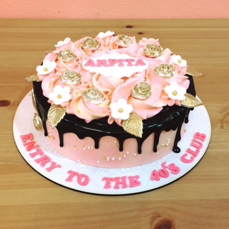  3D Party Cake 2P 750g – Pink Floral Drip Design| delivery in Pattaya Cakes - Foto 2