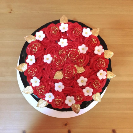  3D Party Cake 2P 750g – Red & Pink Floral Drip Design| delivery in Pattaya Cakes - Foto 2