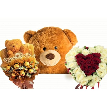 VALENTINE GIFT FLOWER CHOCOLATE WITH TEDDY BRAR