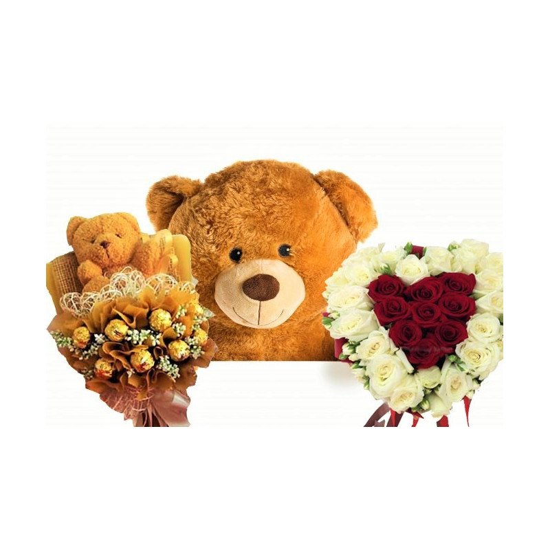 VALENTINE GIFT FLOWER CHOCOLATE WITH TEDDY BRAR