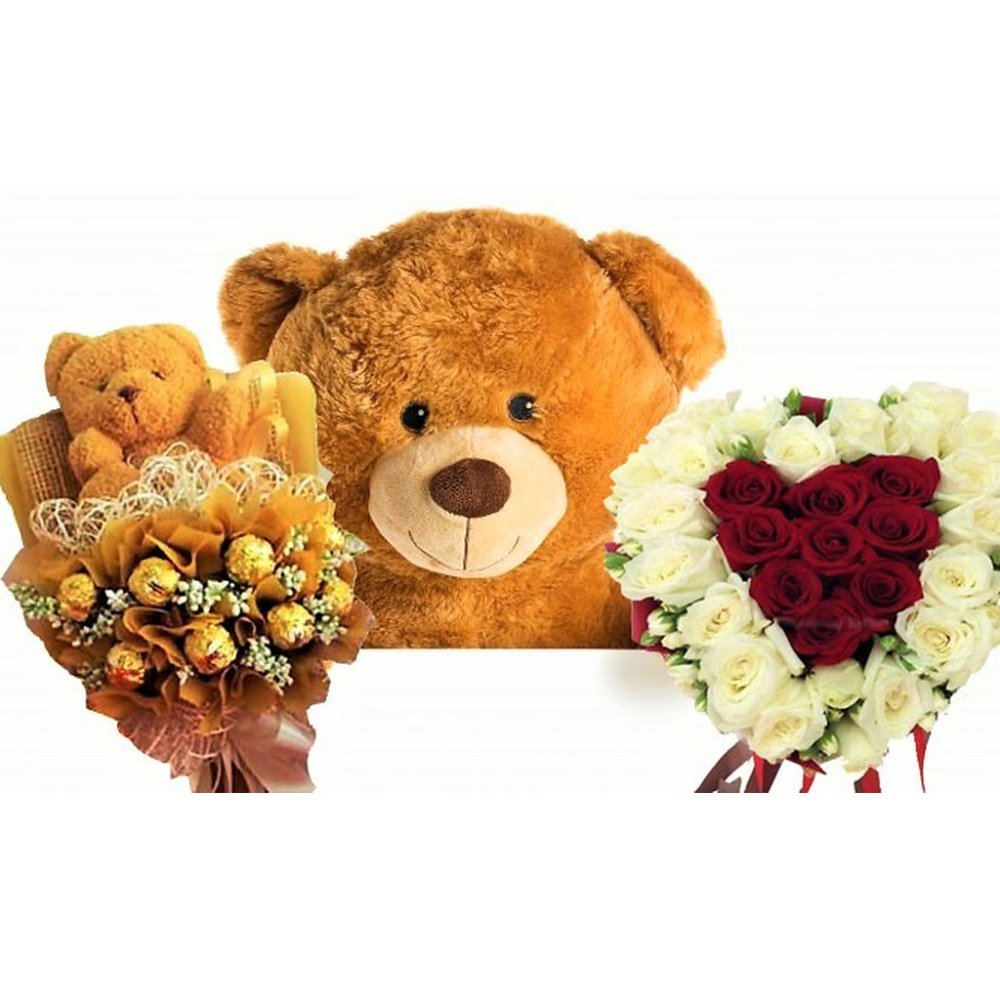Teddy bear and heart roses