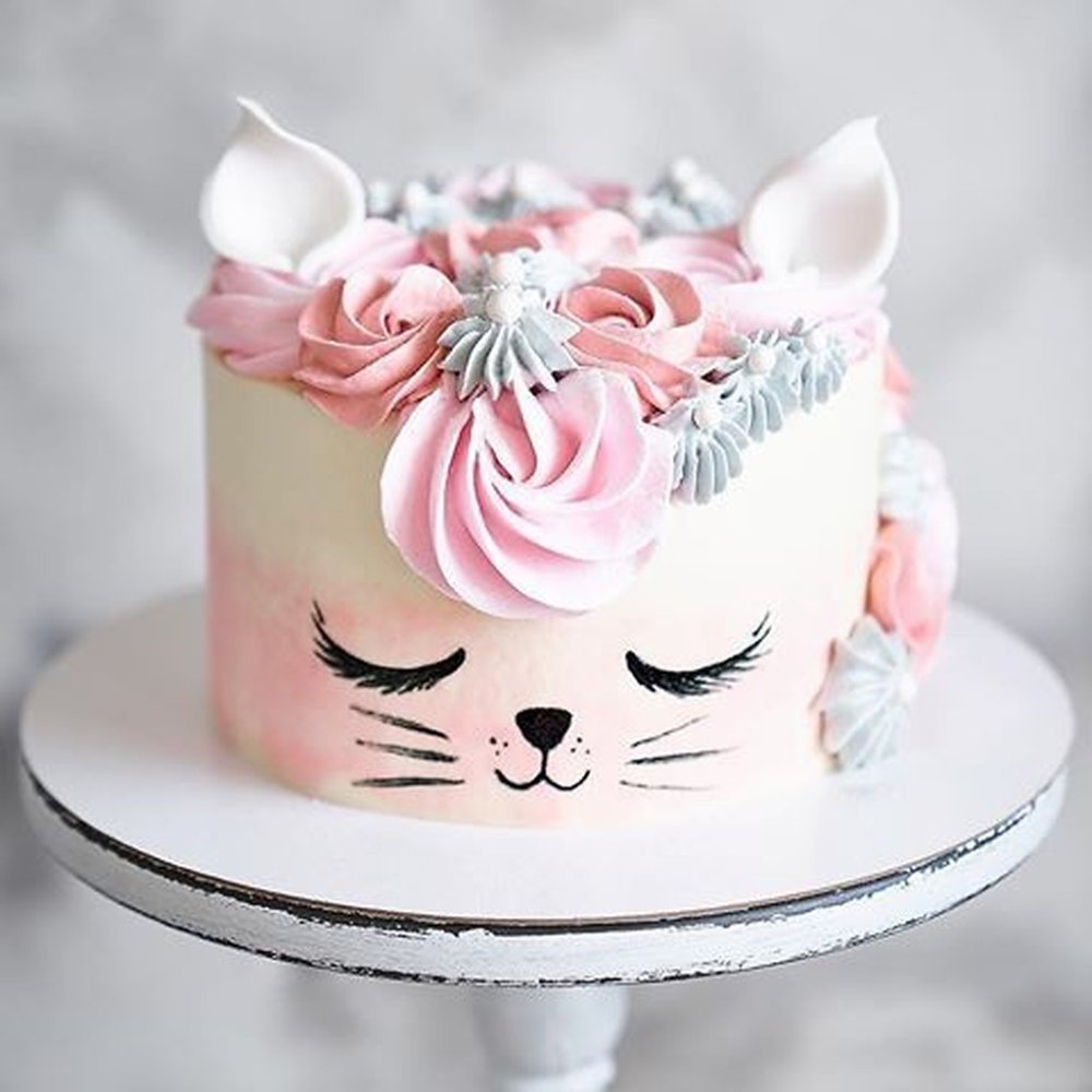 3D 핑크 화이트 고양이 케이크