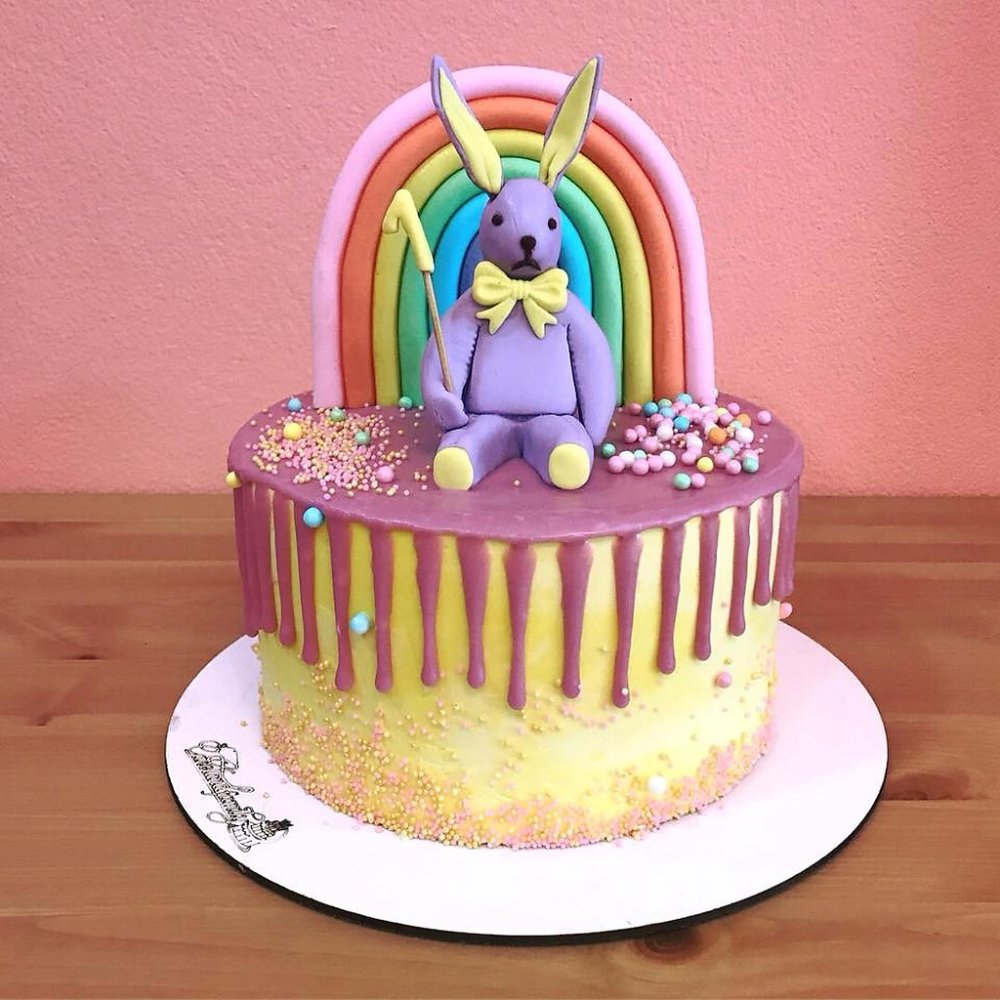 Pastel bunny rainbow celebration cake
