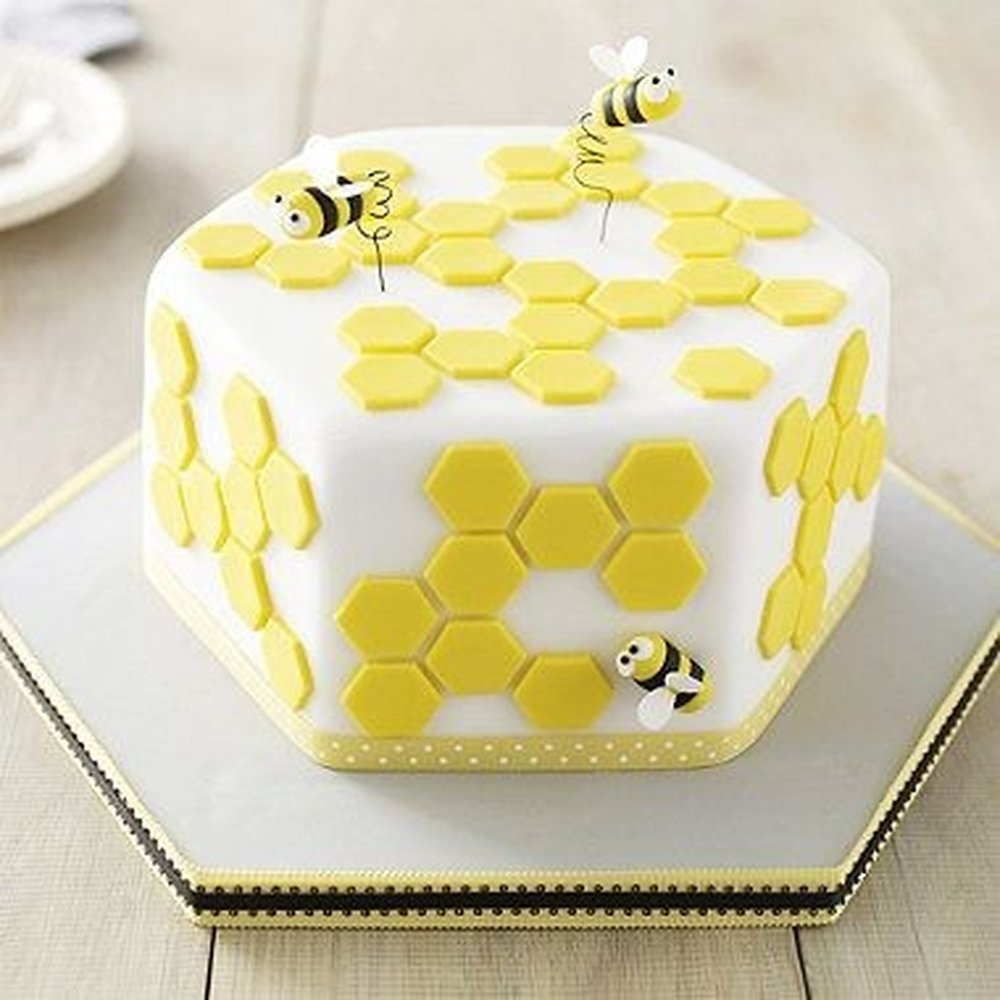Sekskantet honningbi honeycomb fondantkage