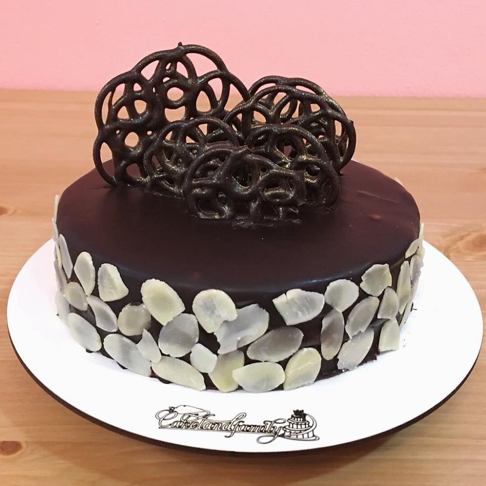 Gourmet chocolate almond celebration cake