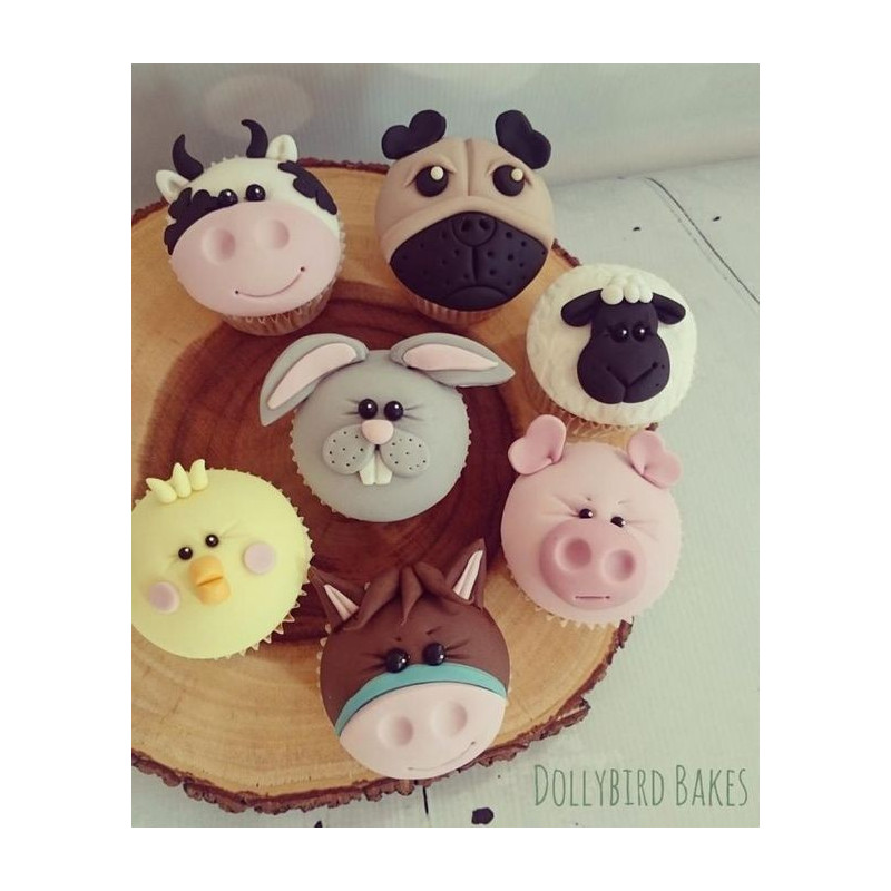  7‑Piece 3D Animal Cupcake Set with Cow, Dog, Sheep, Chick, Rabbit, Pig & Horse Designs – Same‑Day Delivery Cakes - Foto 1