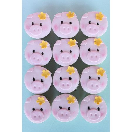  12‑Piece 3D Pig Face Cupcake Set with Fondant Flowers – Same‑Day Delivery Cakes - Foto 1