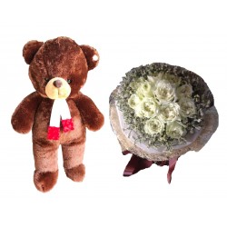 The  teddy bear size 1.20 meter and flowers  (delivery in 2-3 day)
