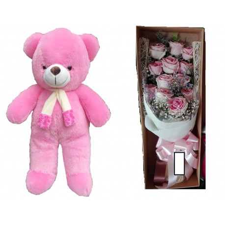 The  teddy bear size 1.20 meter with flowers in box