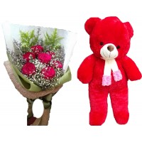 The  teddy bear size 1.20 meter with flowers