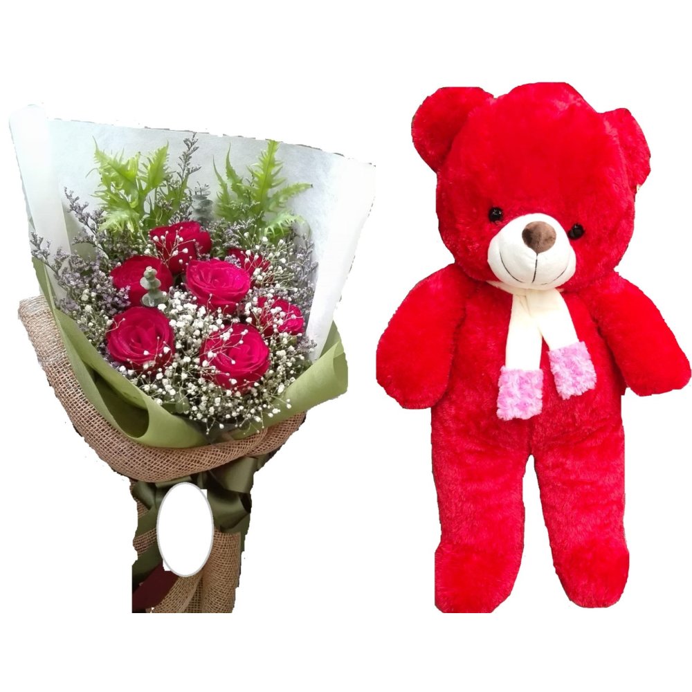 Röda rosor bukett röd teddybjörn