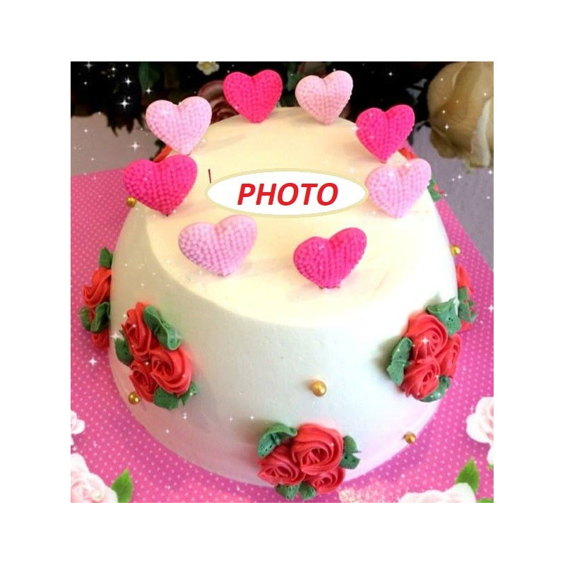  2‑Pound White Rose Heart Photo Cake – Same‑Day Delivery Cakes - Foto 1