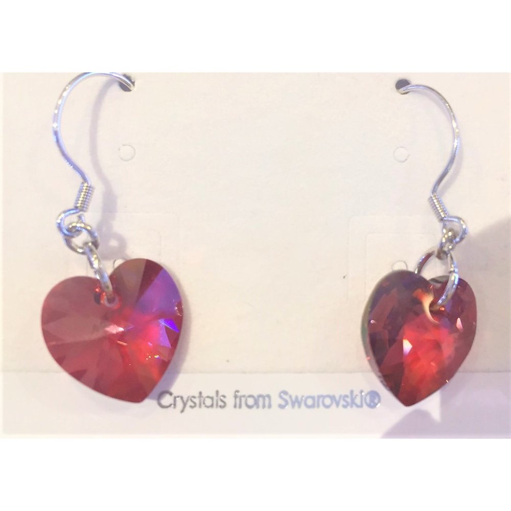 Red heart crystal drop earrings