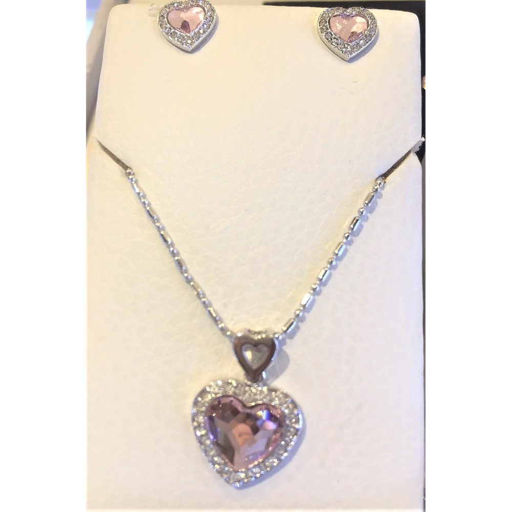 Pink heart jewelry set silver
