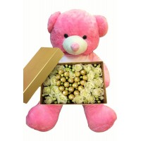 VALENTINE GIFT FLOWERS  CHOCOLATE IN BOX  WITH TEDDY BEAR