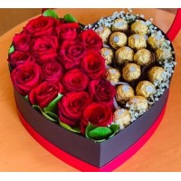 VALENTINE ROSES WITH CHOCOLATE IN BOX