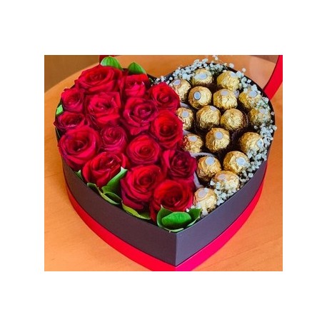 VALENTINE ROSES WITH CHOCOLATE IN BOX