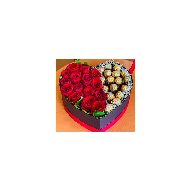 VALENTINE ROSES WITH CHOCOLATE IN BOX