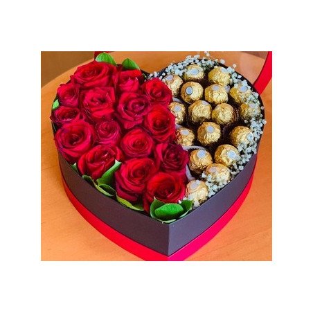 VALENTINE ROSES WITH CHOCOLATE IN BOX