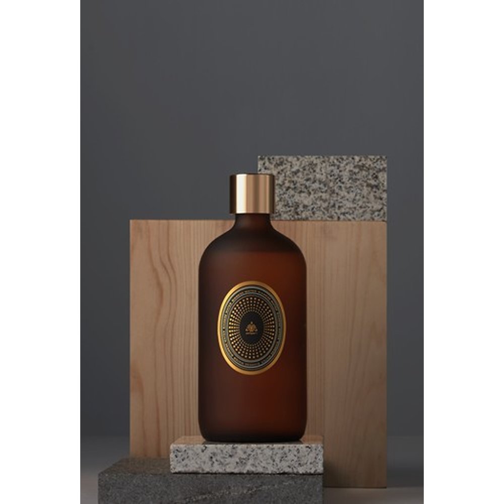 Botella de aceite difusor de ámbar con tapón dorado