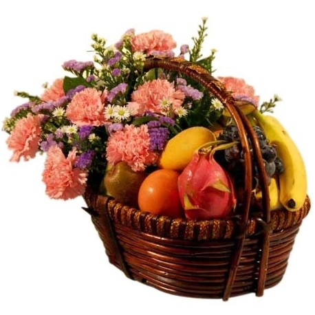 Fruit basket with carnations flowers