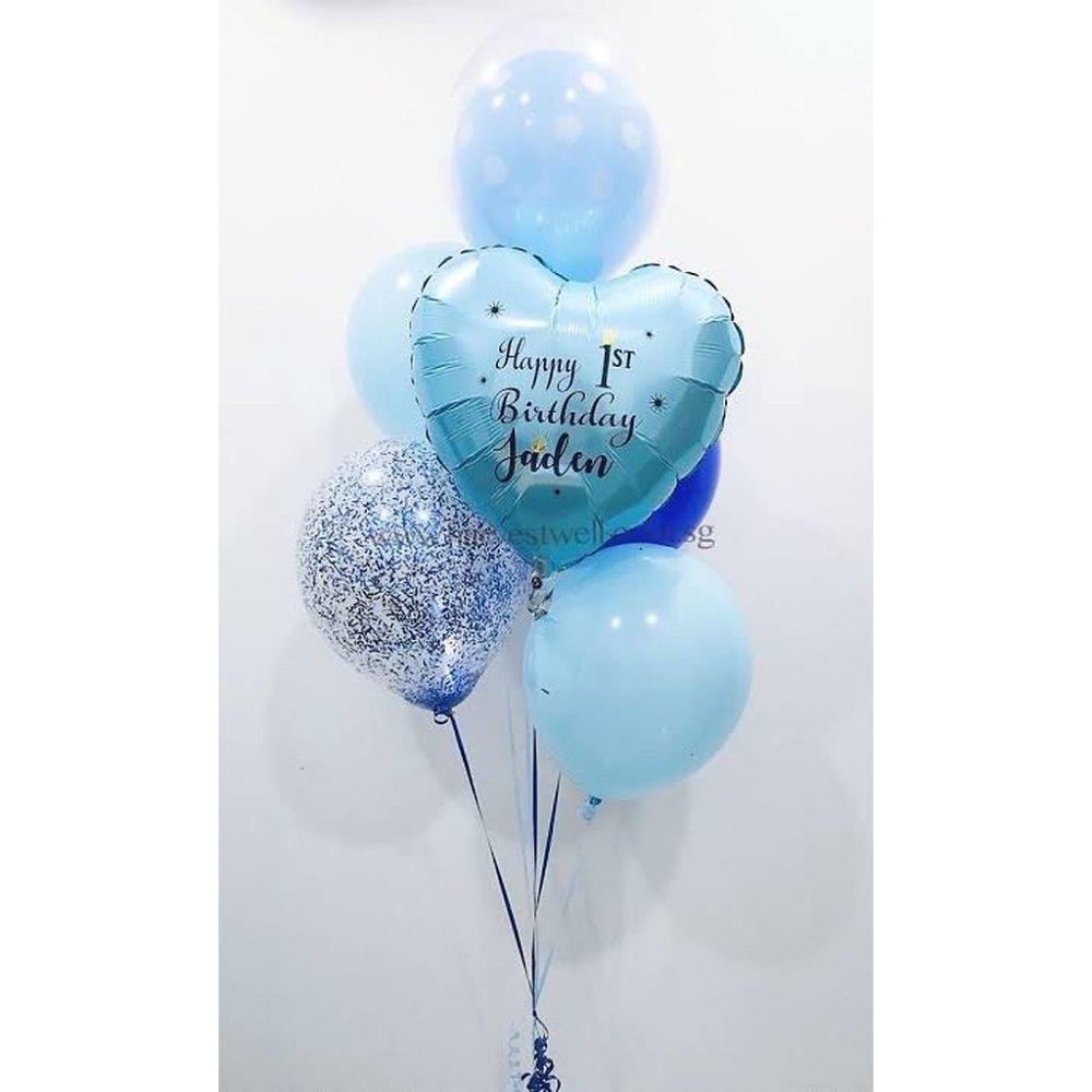 Blauer Luftballon-Strauß zum 1. Geburtstag