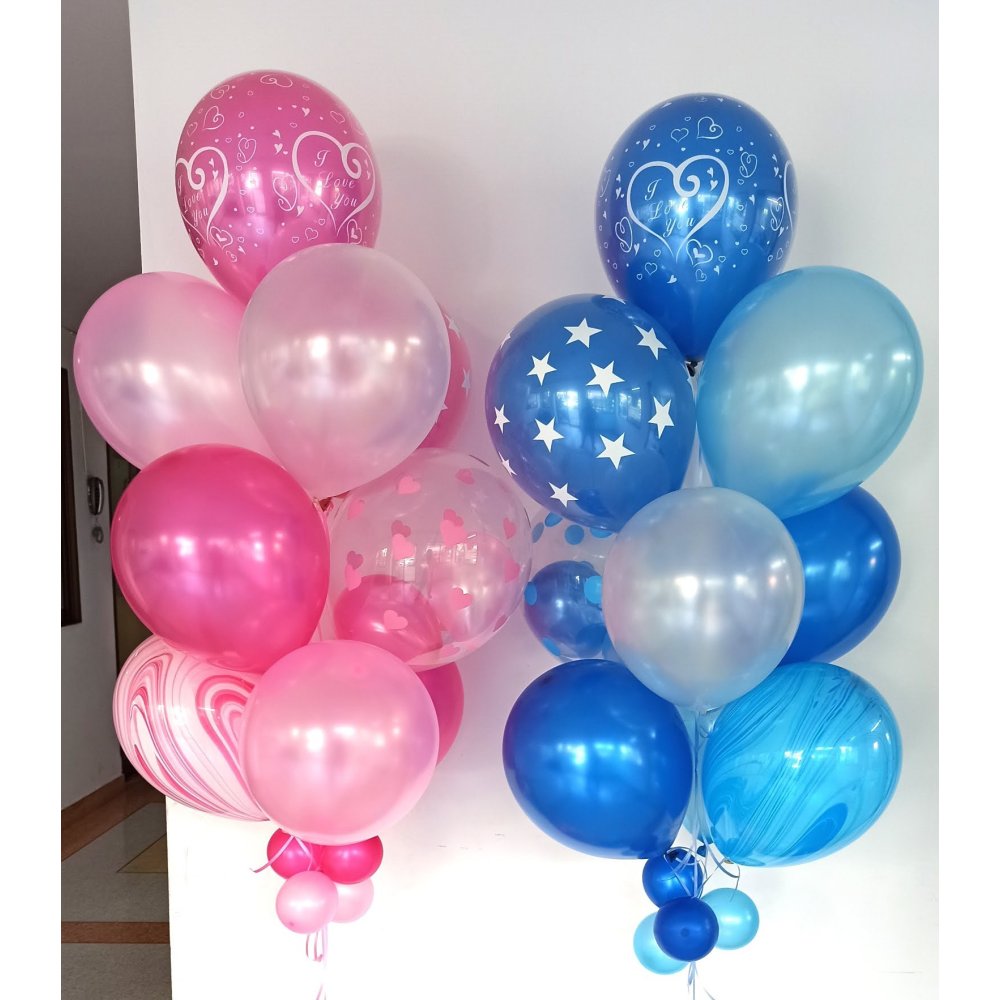 Pink and blue balloon bouquets