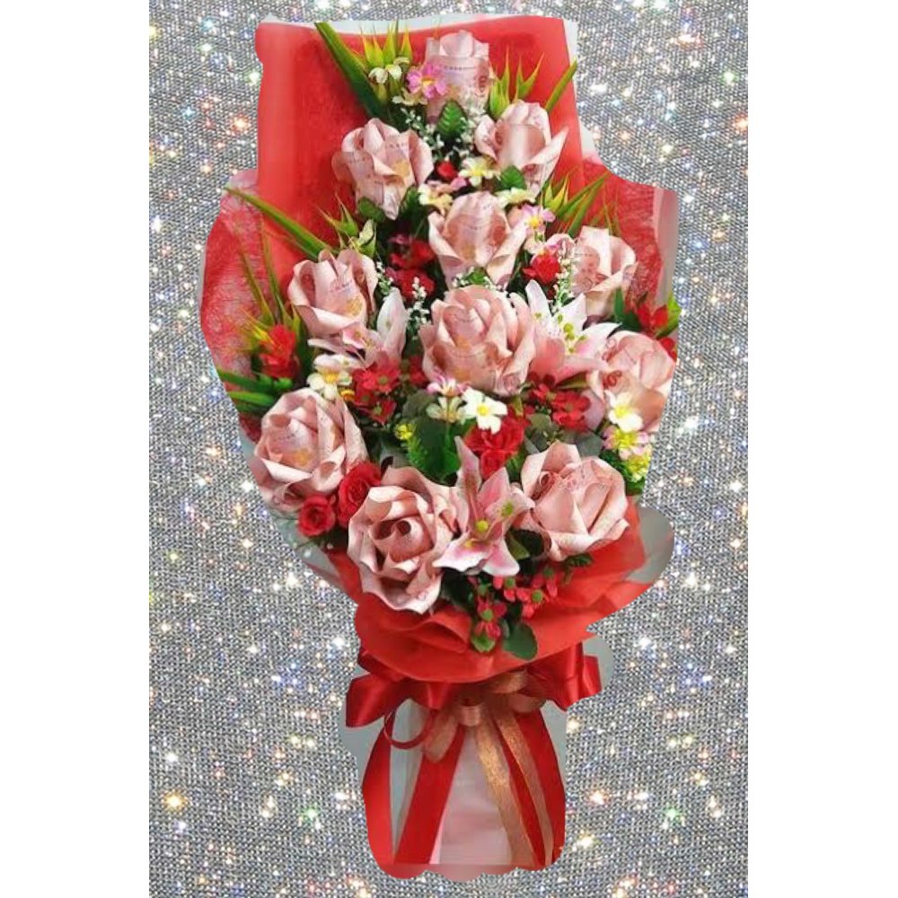 粉色玫瑰钱花花束