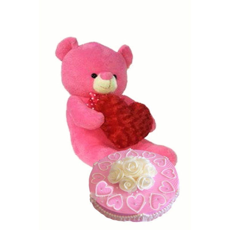 VALENTINE GIFT  CAKE AND TEDDY BEAR SIZE 60 AND RED HEART PILLOW  CM 20