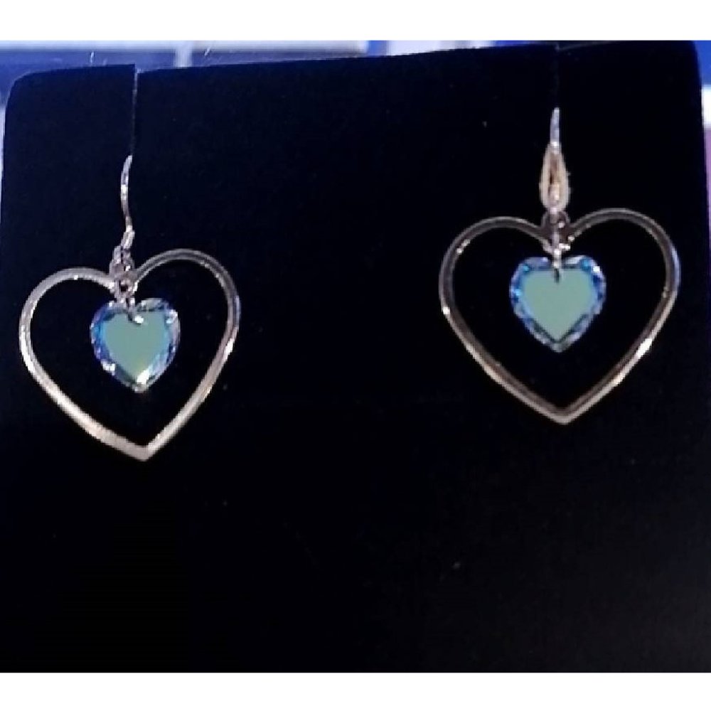 Blue heart gemstone drop earrings