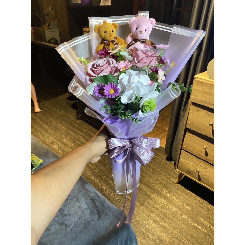泰迪熊锦葵花束