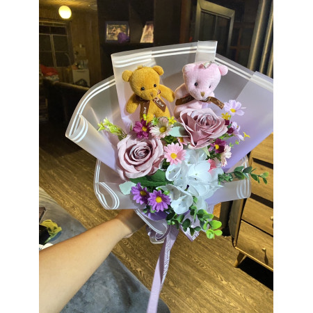 flowers art with mini bear - 3 Flowers Art with Mini Bear | Valentine's Day Gifts