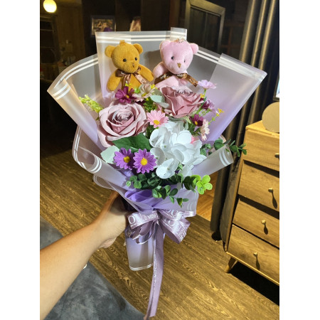 flowers art with mini bear - 4 Flowers Art with Mini Bear | Valentine's Day Gifts